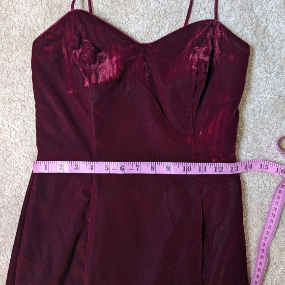 Vintage LA GLO Red Maroon Velvet Spaghetti Strap Midi Prom Party Dress - Picture 10 of 14